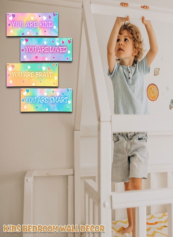 ISOVF 4 Pieces Tie Dye Decor Kids Room Wall Decor Wooden Sign - Motivational Wall Art For Kids Room Nursery Playroom Classroom - You Are Loved Brave Kind Smart(Sign-04) - Image 4
